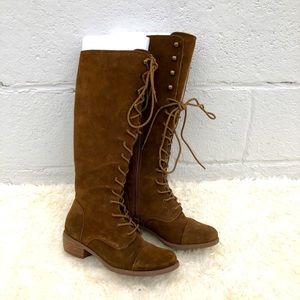 Joyfolie Irelyn Lace-Up Tall Tan Suede Leather Boots size 7.5